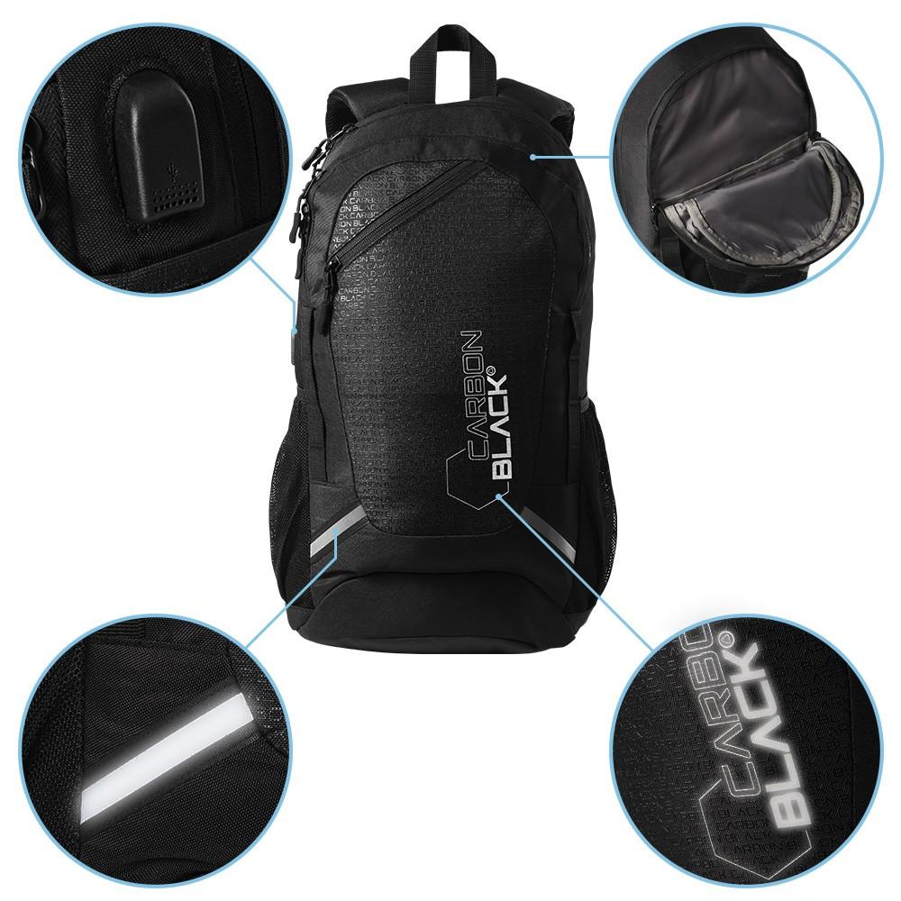 CarbonBlack Water Resistant Sports Backpack made from Recycled Plastic Bottles - Cabin Max